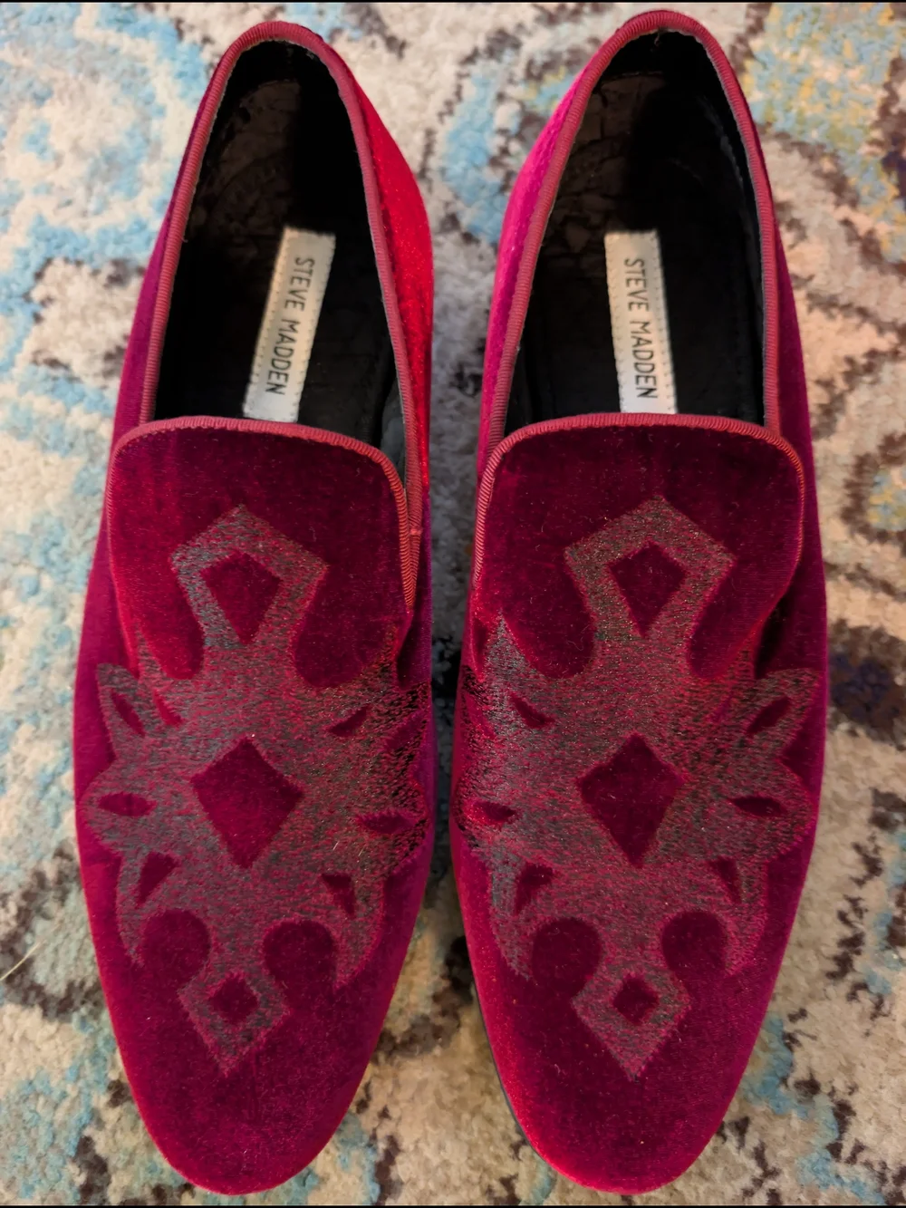 Steve Madden Men's Lorax Burgundy Velvet Embroidered Slip-On Loafers